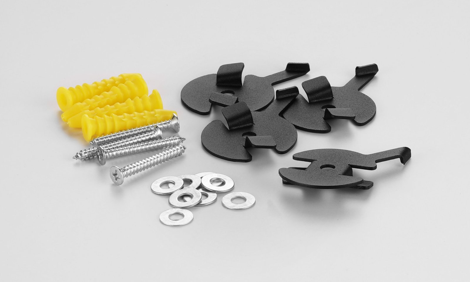 LED profile mounting accessories including screws, wall plugs, washers, and mounting clips