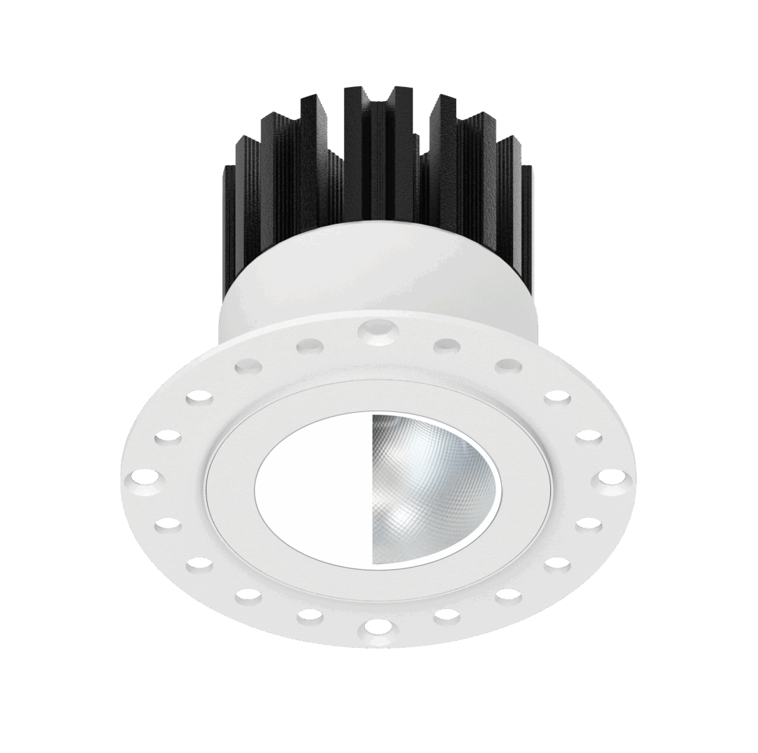 Recessed LED downlight with white trim and high-efficiency heat sink for ceiling lighting