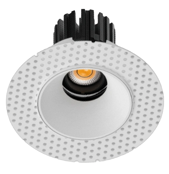 Round recessed anti-glare LED downlight with white trim and heat sink